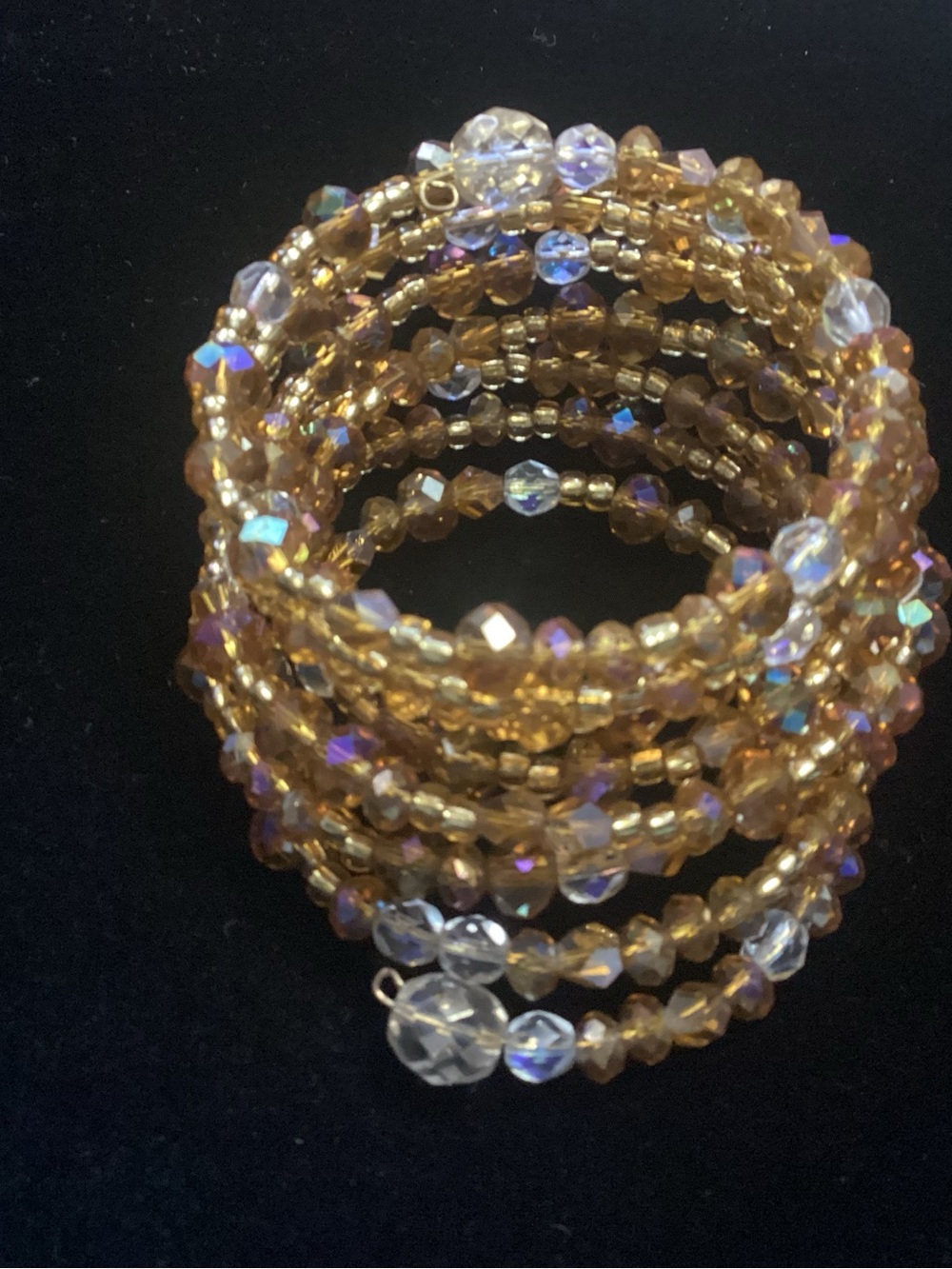 Gold Beaded Spiral Bracelet with Clear Accents